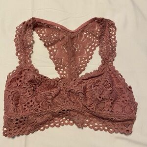 💚 Aerie | Lace Bralette Sports Bra - Small - Dusty Rose